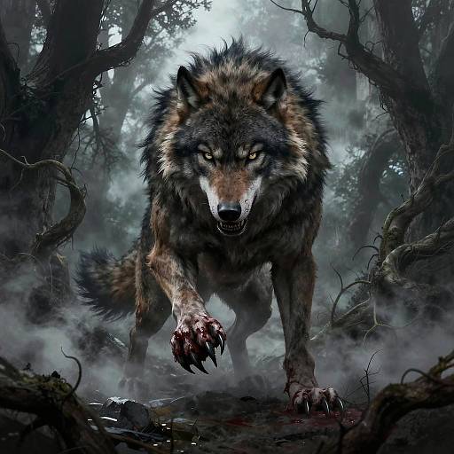 Ferocious Evil Wolf in Dark Forest