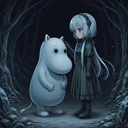 Illustration of Moomintroll, moomin in the style of Ry (yagoyago)