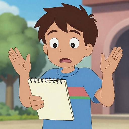 Startled Boy in Vibrant CGI Scene