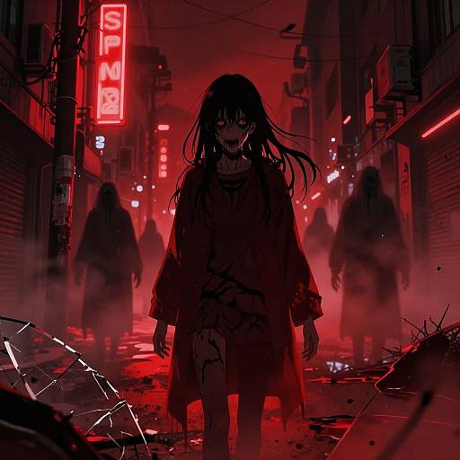 Horror Anime Red Neon Street