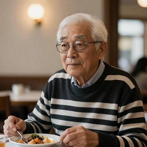 Elderly Man with Food in Warm Light