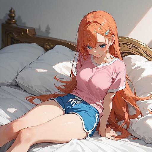 Embarrassed Girl Sitting on Bed