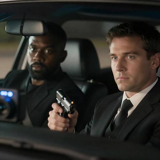 Two Men in Car with Gun at Night