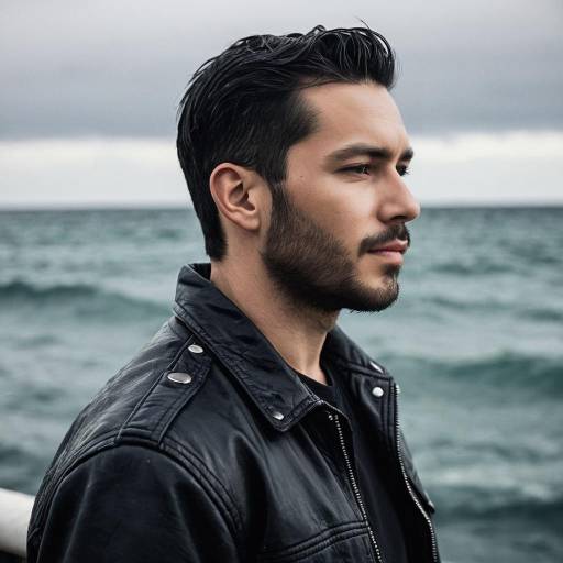 Profile of Man in Leather Jacket by Sea