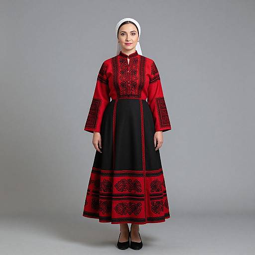 Traditional Bulgarian Woman in Red Dress