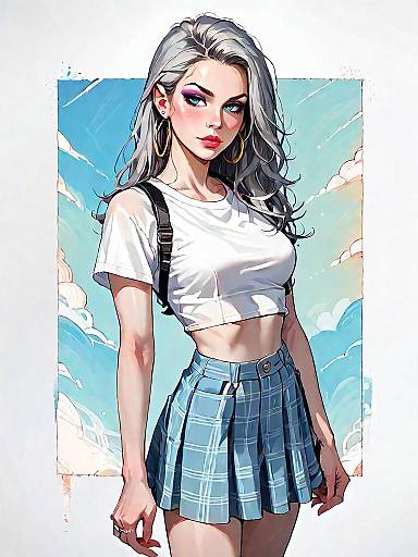 Stylish Woman in Plaid Two-Piece Outfit