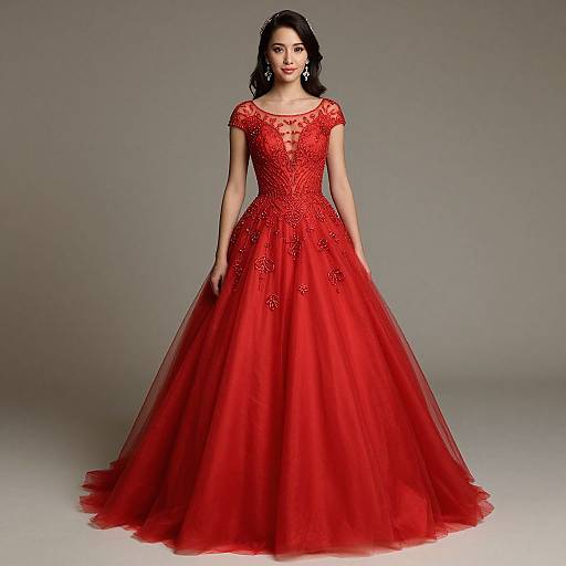 Elegant Woman in Red Ball Gown