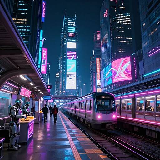 Futuristic Cyberpunk Neon Train Station