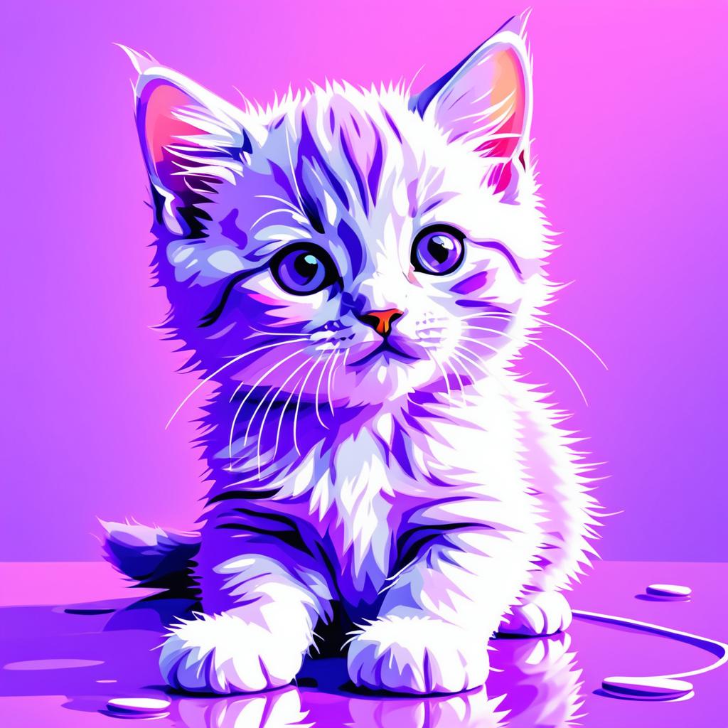 Playful Kitten Portrait in Lavender