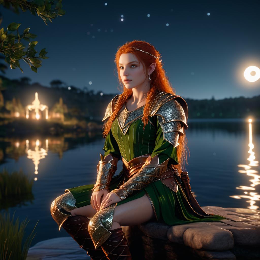 Redhead Elf Warrior by the Lake