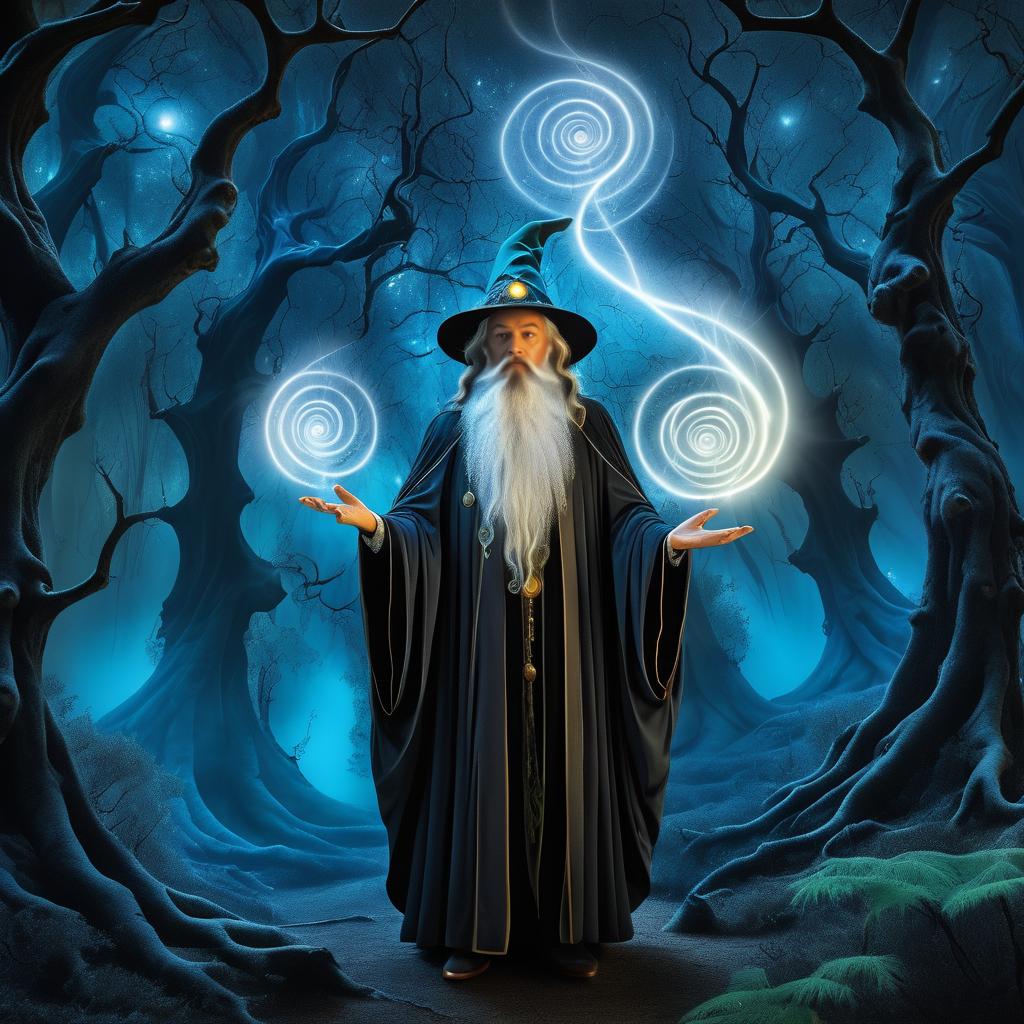 Mystical Wizard in Surreal Forest Art