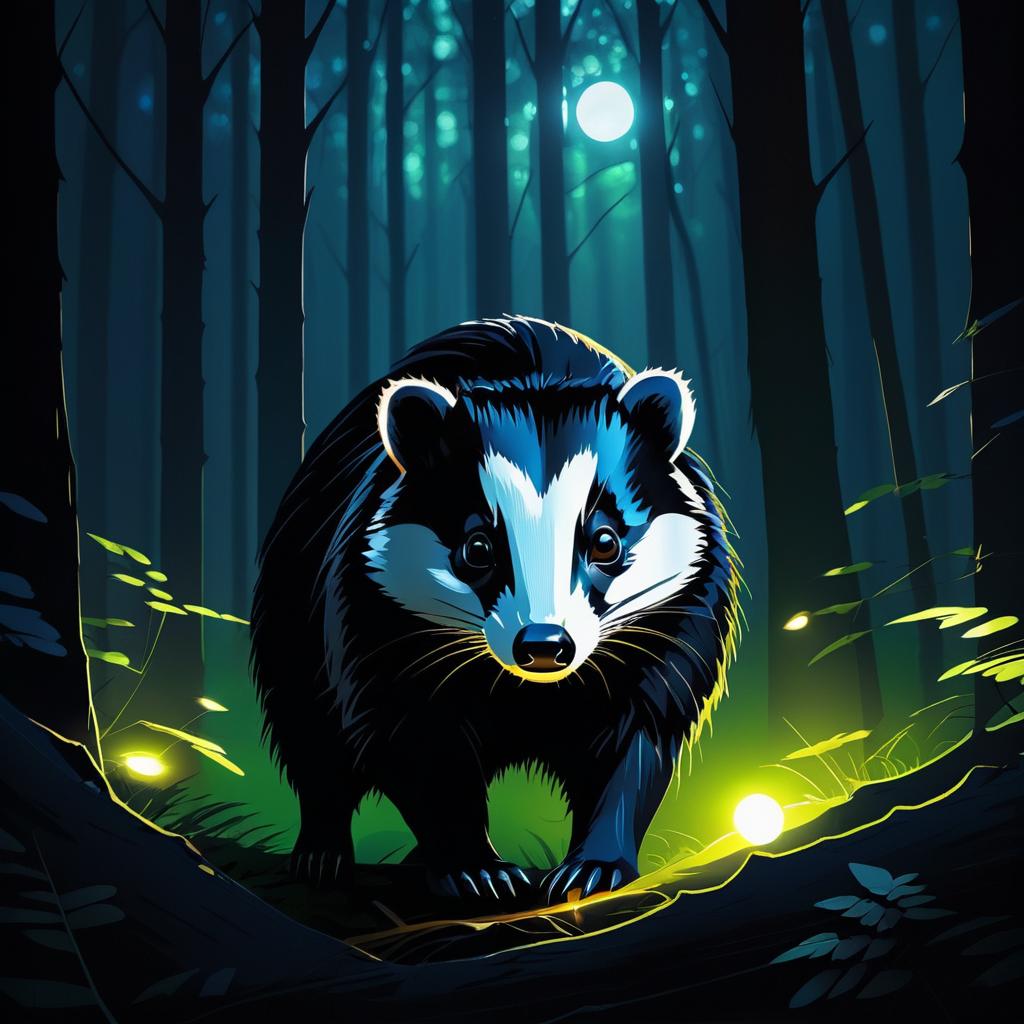 Mysterious Badger in Glowing Forest