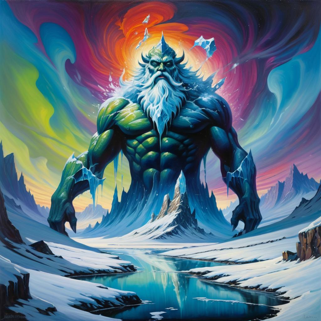 Surreal Ice Giant Under Aurora