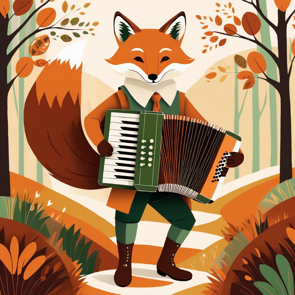 Lively Fox Playing Accordion in Earthy Tones