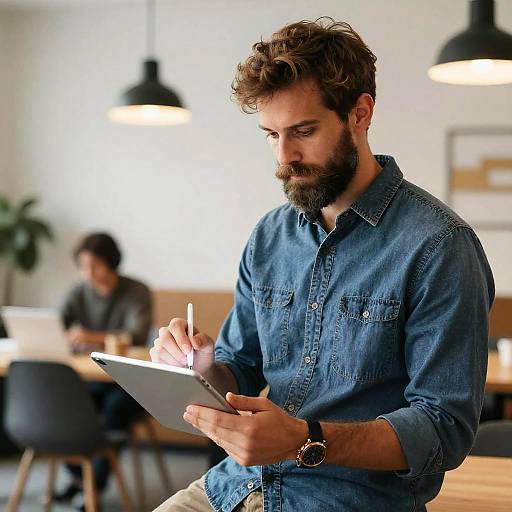 Stylish Man with Tablet in Workspace
