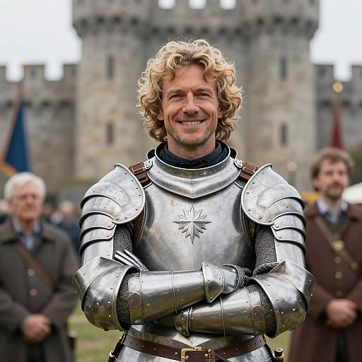 Smiling Knight in Front of Castle