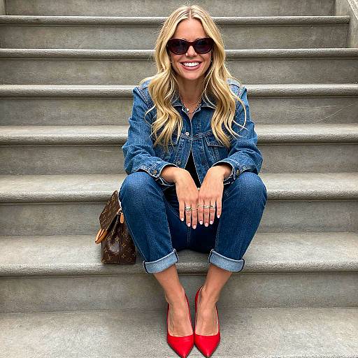 Stylish Blonde on Concrete Stairs