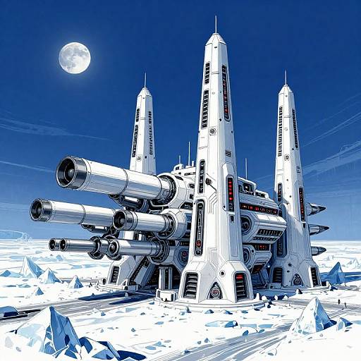 Cyberdyne Fortress on Icy Glacial Landscape