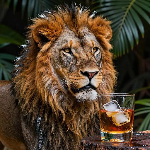 Colorful Lion Mane and Rum Double Exposure