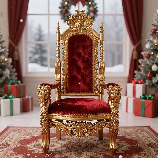 Ornate Gold Throne in Festive Room