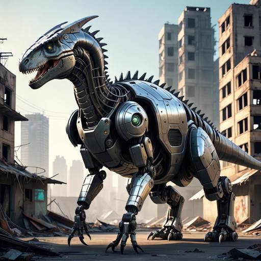 Futuristic Robotic Dinosaur in Urban Decay