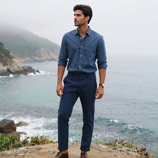 Man Standing Near Misty Coastline