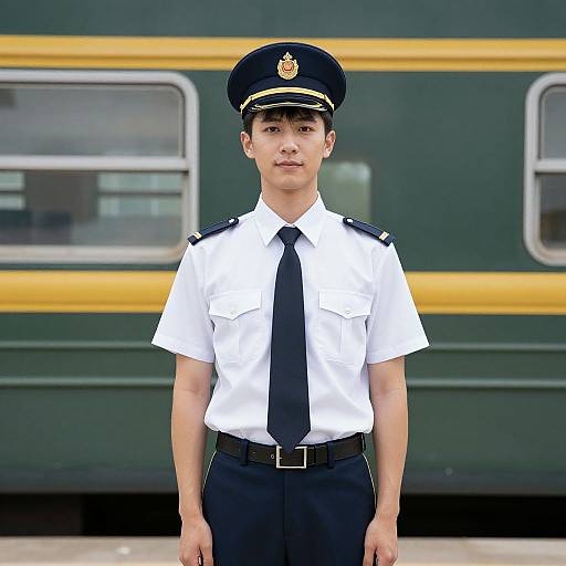 Man in Train Conductor Uniform