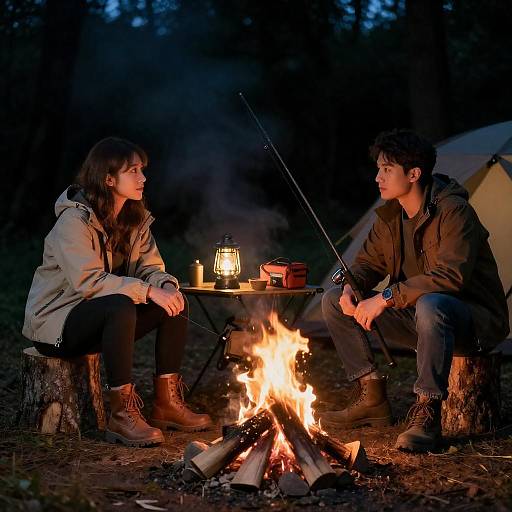 Romantic Nighttime Camping Adventure Scene
