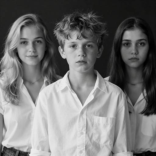 Black-and-White Portrait of Three Teenagers