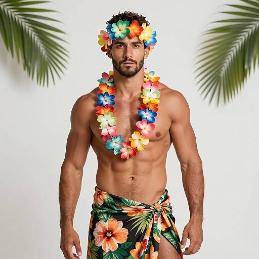 Man in Luau Outfit with Tropical Flowers