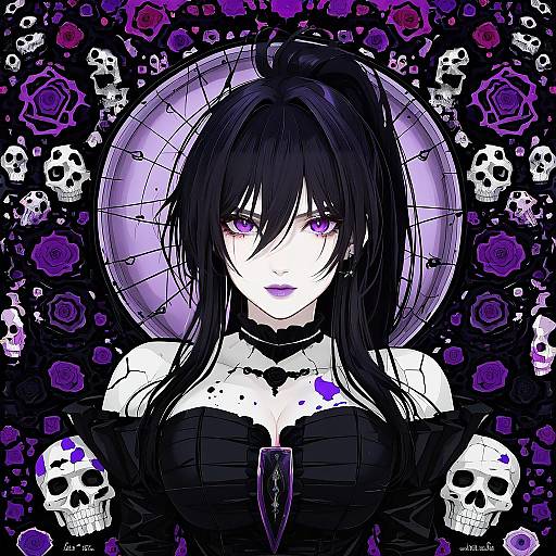 Illustration of Ashley graves, the coffin of andy and leyley in the style of Saeki sora