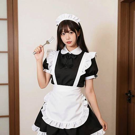 Elegant Woman in Maid Outfit