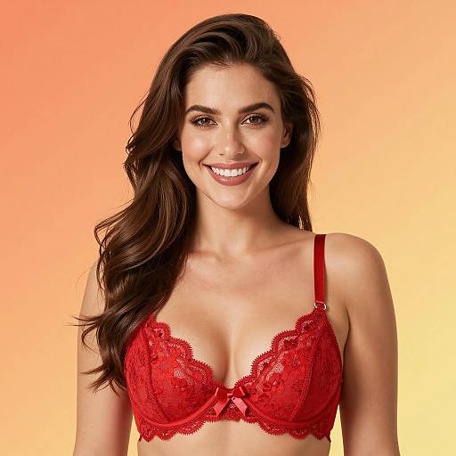 Smiling Woman in Red Lace Bra