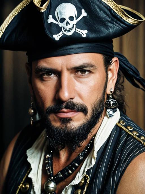 Close-up of Man in Sleeveless Pirate Costume