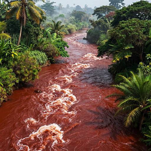 Blood Red Nile River with Lush Greens