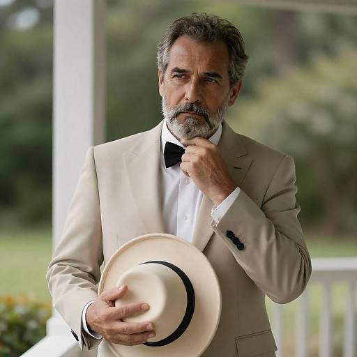 Serious Middle-Aged Man on White Porch
