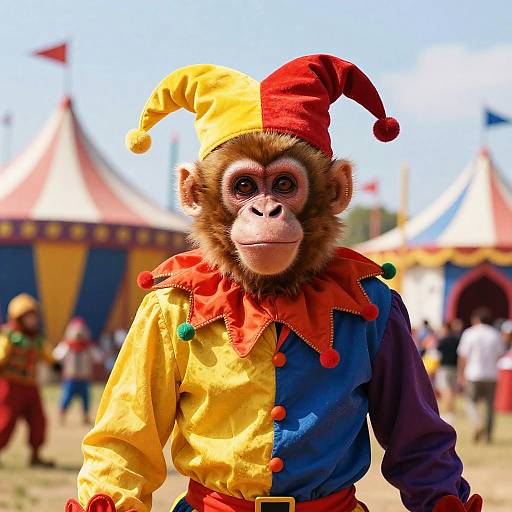 Joker Monkey in Vibrant Jester Outfit