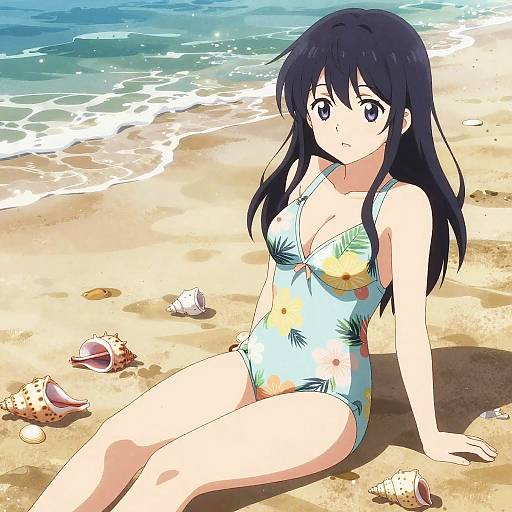 Sunlit Summer Beach Anime Girl