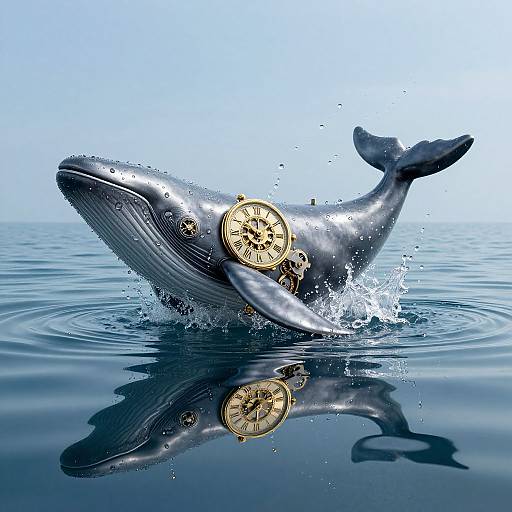 Clockwork Whale with Golden Clock Face