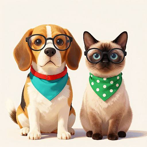Whimsical Beagle and Siamese Cat Duo