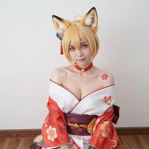 Blonde Fox Eared Cosplayer in Kimono