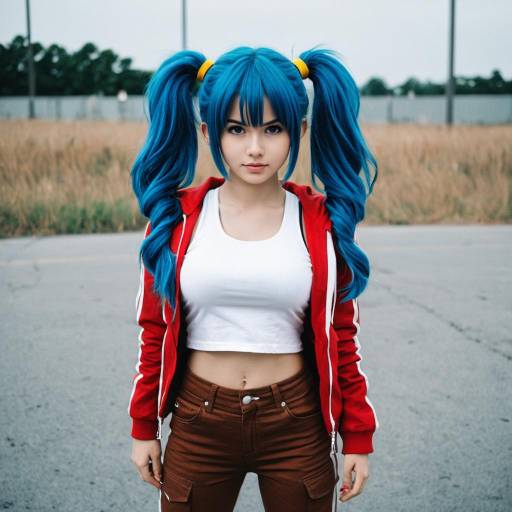 Bulma Cosplay Costume with Pigtails