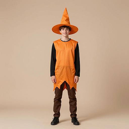 Teen in Orange Wizard Costume