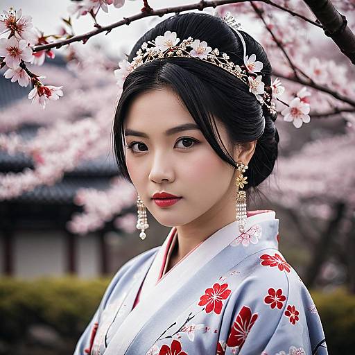 Elegant Girl in Cultural Kimono