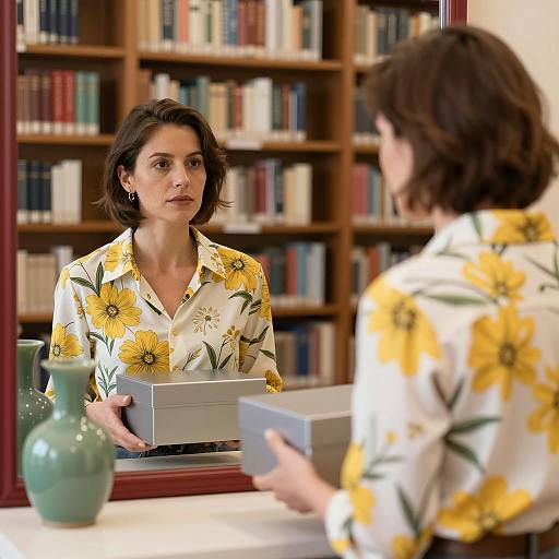 Reflective Moment in a Cozy Library
