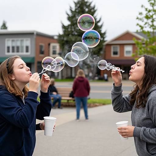 Residents Blowing Bubbles Outdoors