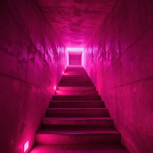 Neon Pink Steps in Narrow Corridor