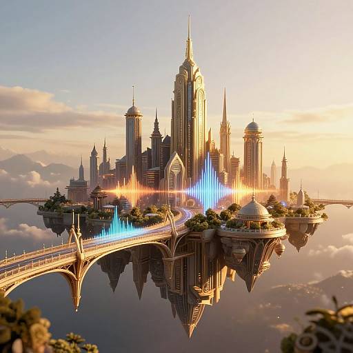 Golden-Hour Floating Cityscape 3D Render