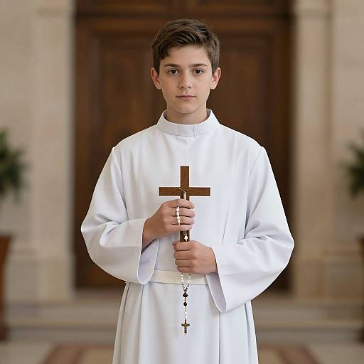 Boy in Priest Costume with Cross