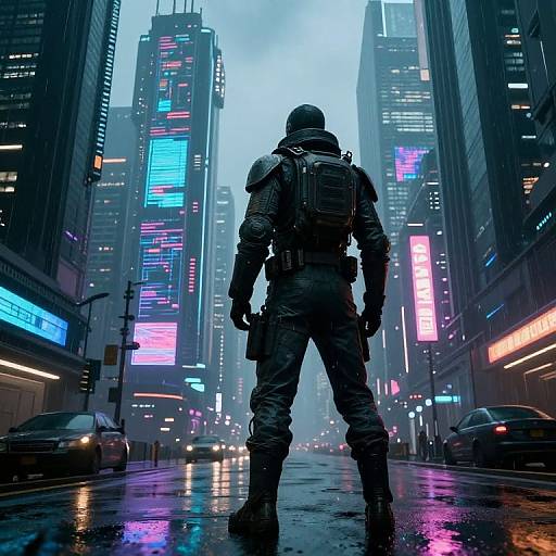 Cyberpunk Hero in Neon Cityscape
